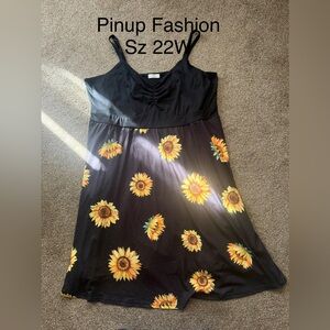 Pinup Fashion sz22 Black Sunflower Print Slip Dress